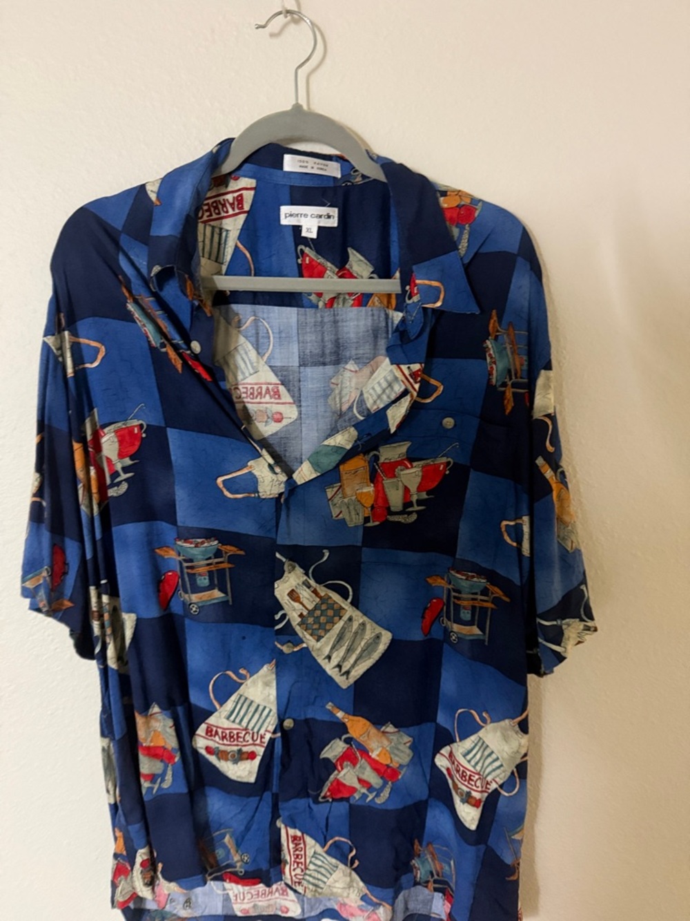 Pierre Cardin Navy and Royal Blue Barbecue Print Button-Up Shirt
